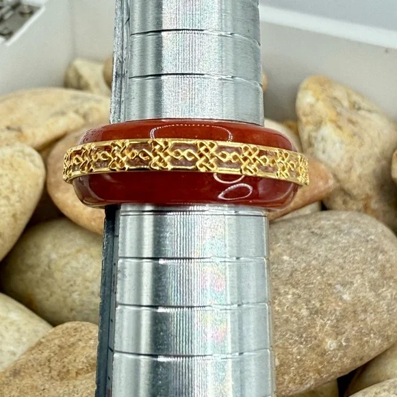 Red Jade Ruyi Knot Band Ring 18K Vermeil Over Sterling Silver Size 8 NWT - Picture 13 of 17